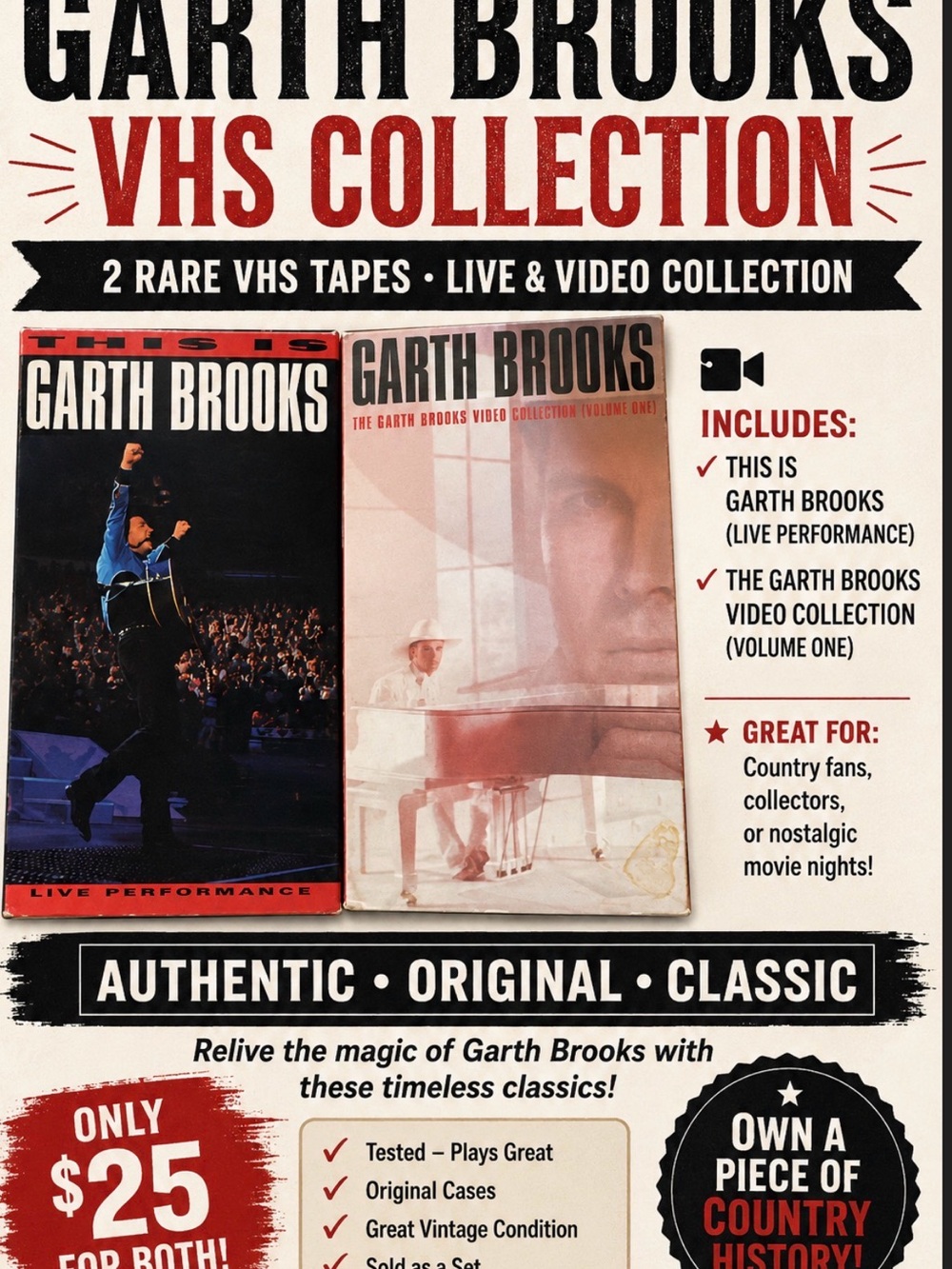 Garth Brooks VHS Collection - Red & White Artwork